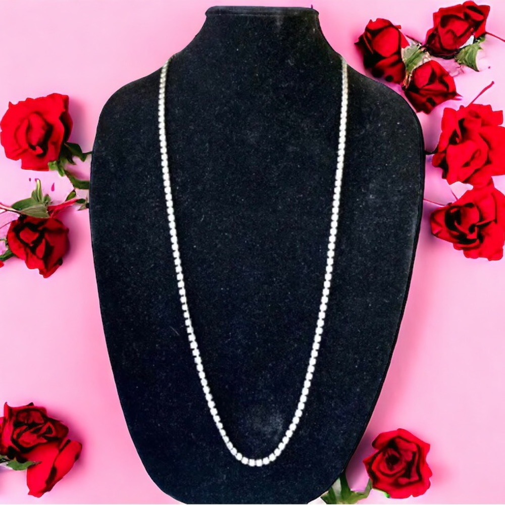 Vintage Clear Rhinestone 1 Strand Prong Set 18" Necklace Continuous No Clasp